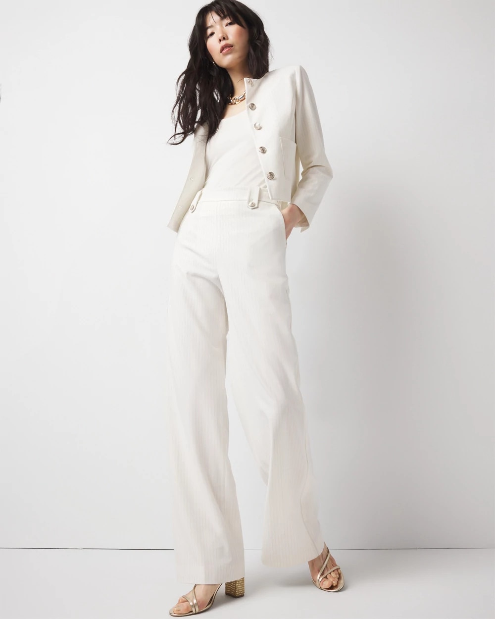 Pinstripe Button-Tab Wide Leg Trouser | White House Black Market
